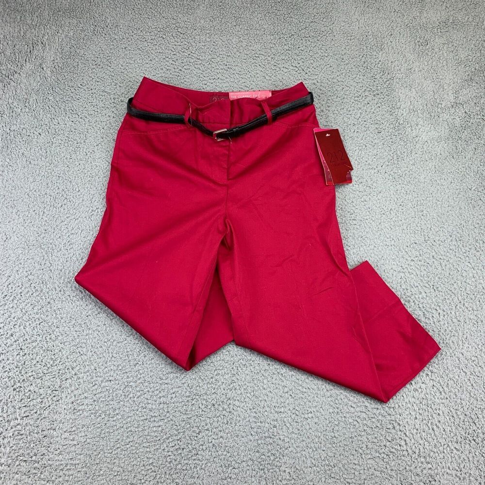 212‎ Collection Pants Womens 4 Red Classic Fit Capri Mid-Rise Belted Stretch New